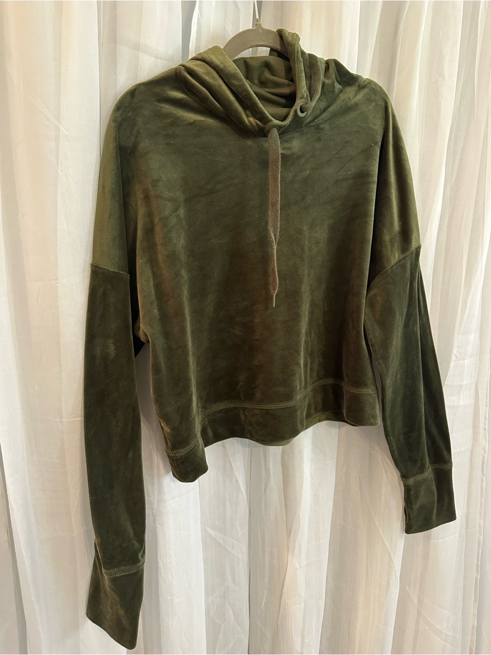 Aerie Forest Green Velour Cropped Hoodie Top